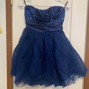 Strapless blue mini dress